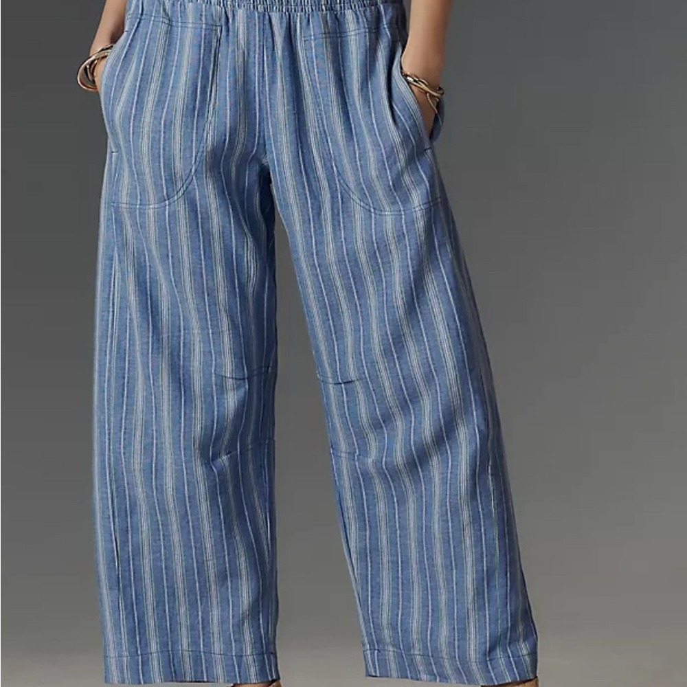 Elegant Blue Striped Wide Leg Pants